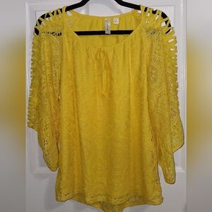 Tacera Yellow Lace Blouse